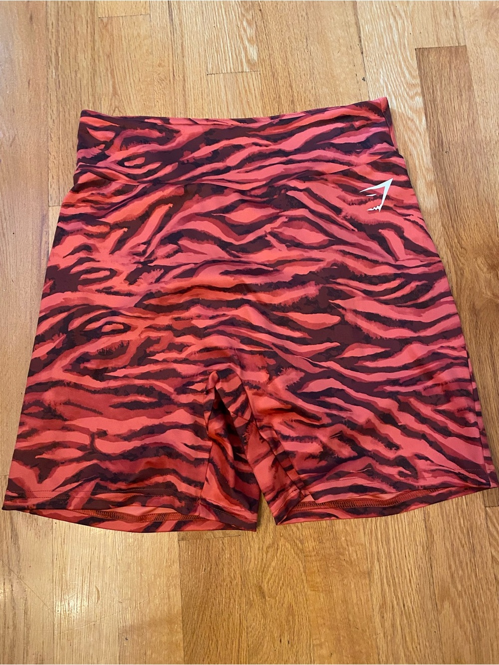 Gymshark Red and Black Tiger-Print High-Waist Bike Shorts